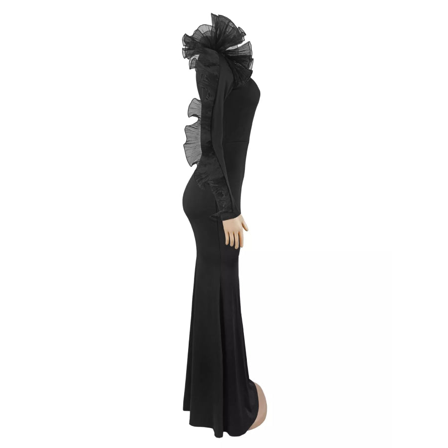 One-Shoulder Ruffled Mermaid Evening Maxi Dress Apparel and Accessories