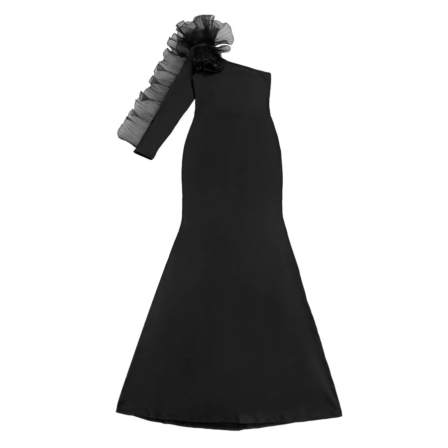 One-Shoulder Ruffled Mermaid Evening Maxi Dress Apparel and Accessories