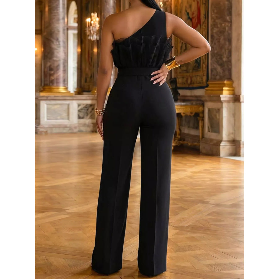 One-Shoulder Ruffled Wide-Leg Jumpsuit Apparel and Accessories