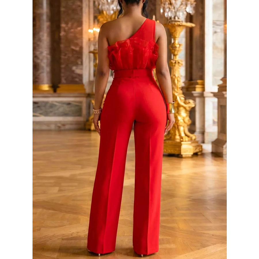 One-Shoulder Ruffled Wide-Leg Jumpsuit Apparel and Accessories