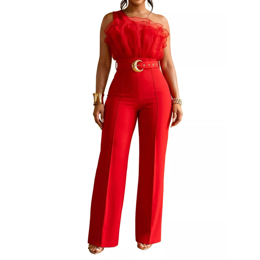 One-Shoulder Ruffled Wide-Leg Jumpsuit Apparel and Accessories