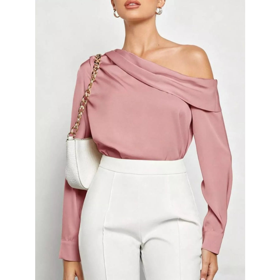 One-Shoulder Satin Blouse Apparel and Accessories