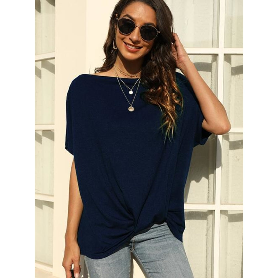 One Shoulder Short Sleeve T-Shirt Dark Navy / S Clothing