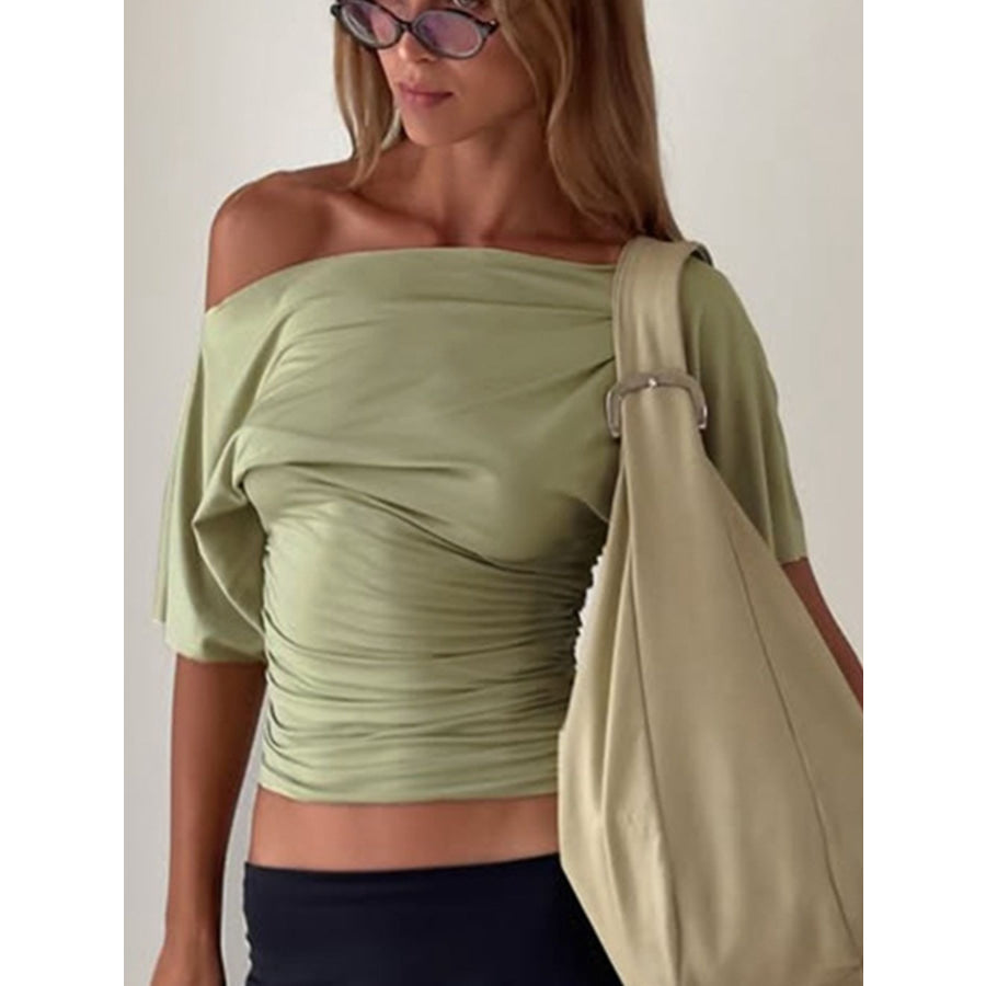 One Shoulder Short Sleeve T-Shirt Sage / S Apparel and Accessories