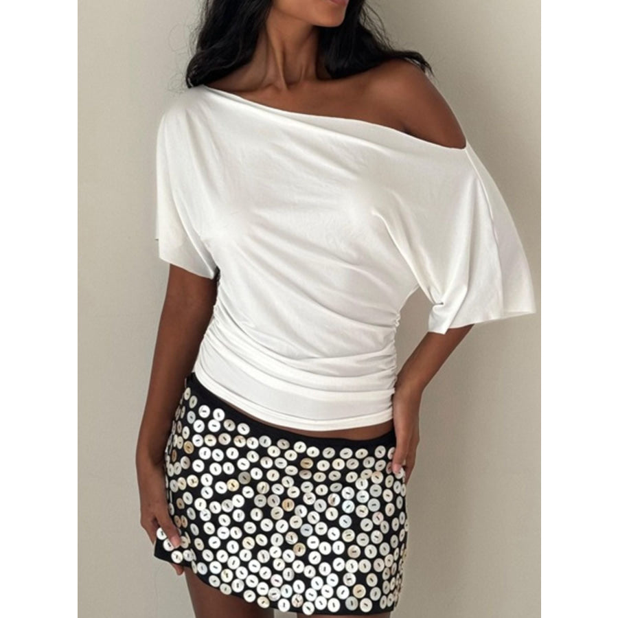 One Shoulder Short Sleeve T-Shirt White / S Apparel and Accessories