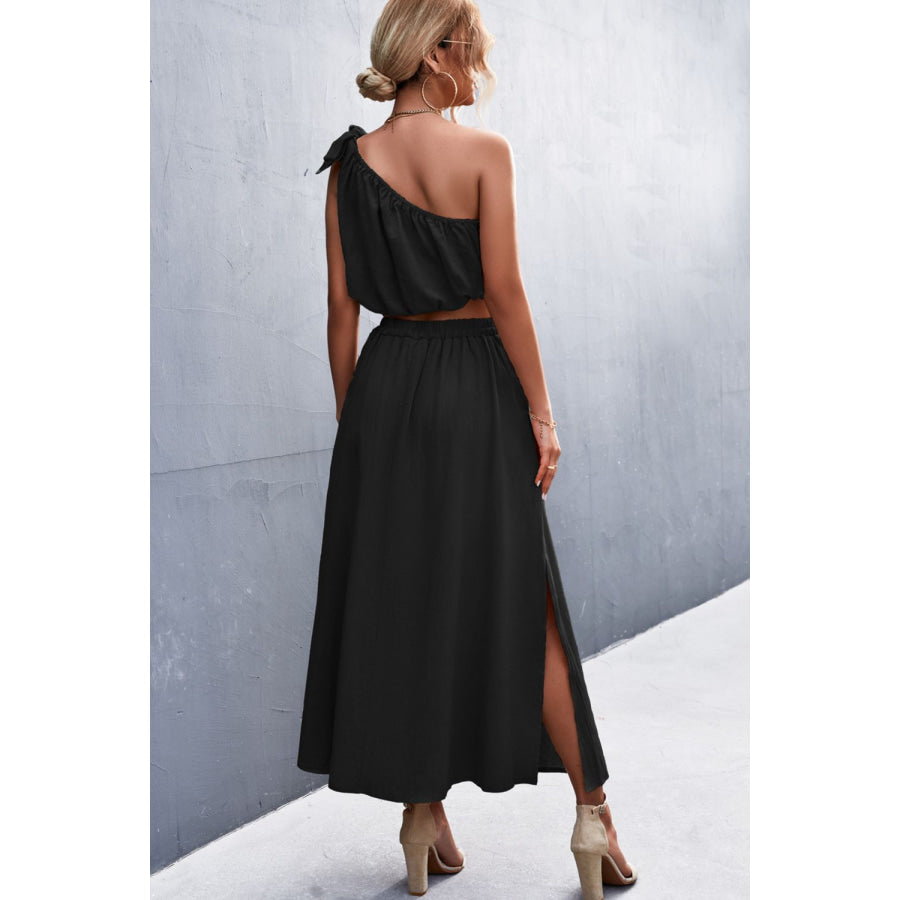 One - Shoulder Sleeveless Cropped Top and Skirt Set Apparel Accessories