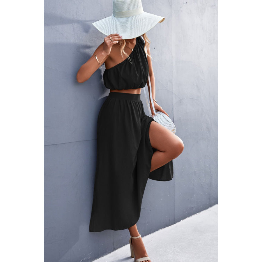 One - Shoulder Sleeveless Cropped Top and Skirt Set Apparel Accessories