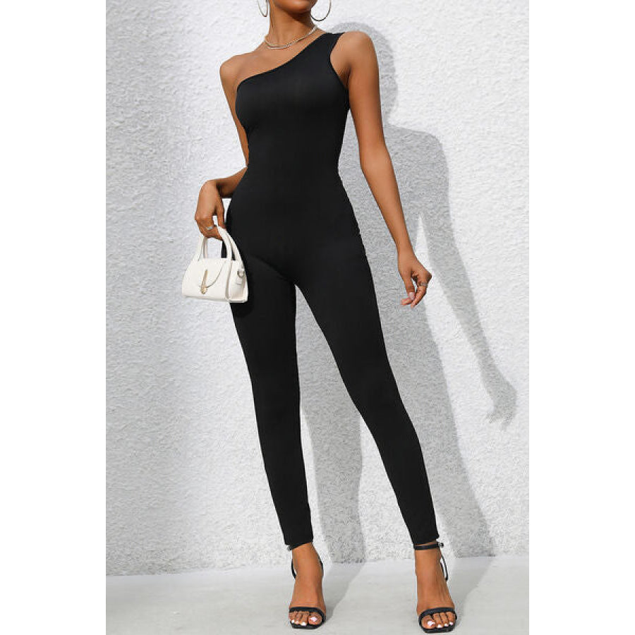 One Shoulder Sleeveless Jumpsuit Black / S Apparel and Accessories