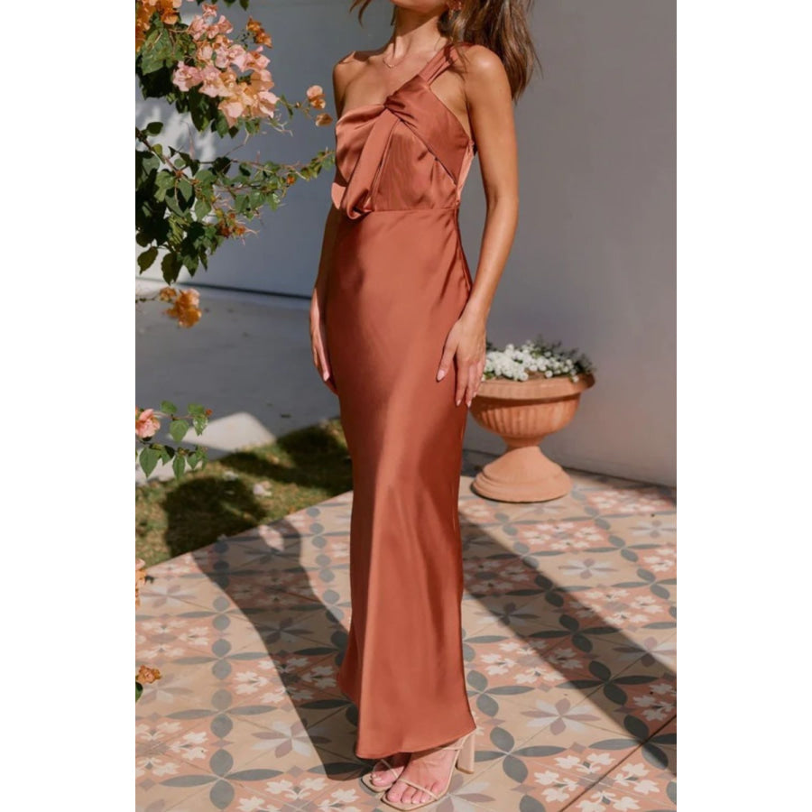 One Shoulder Sleeveless Maxi Dress Apparel and Accessories