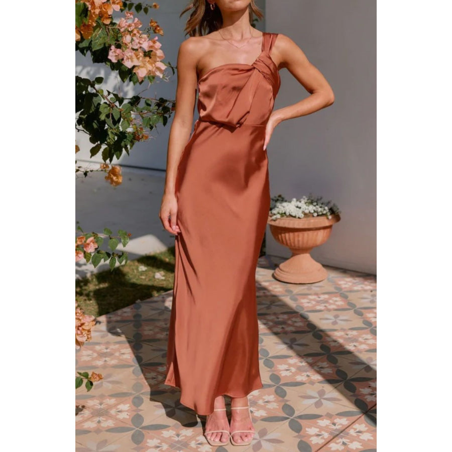 One Shoulder Sleeveless Maxi Dress Caramel / S Apparel and Accessories