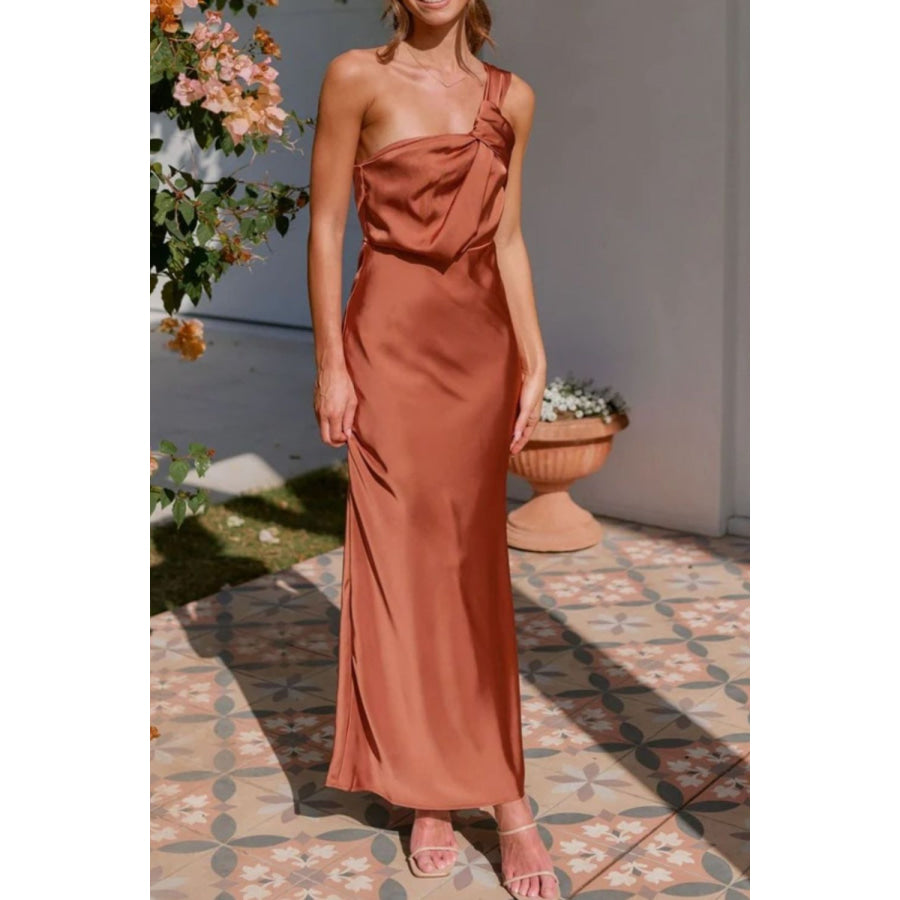 One Shoulder Sleeveless Maxi Dress Caramel / S Apparel and Accessories