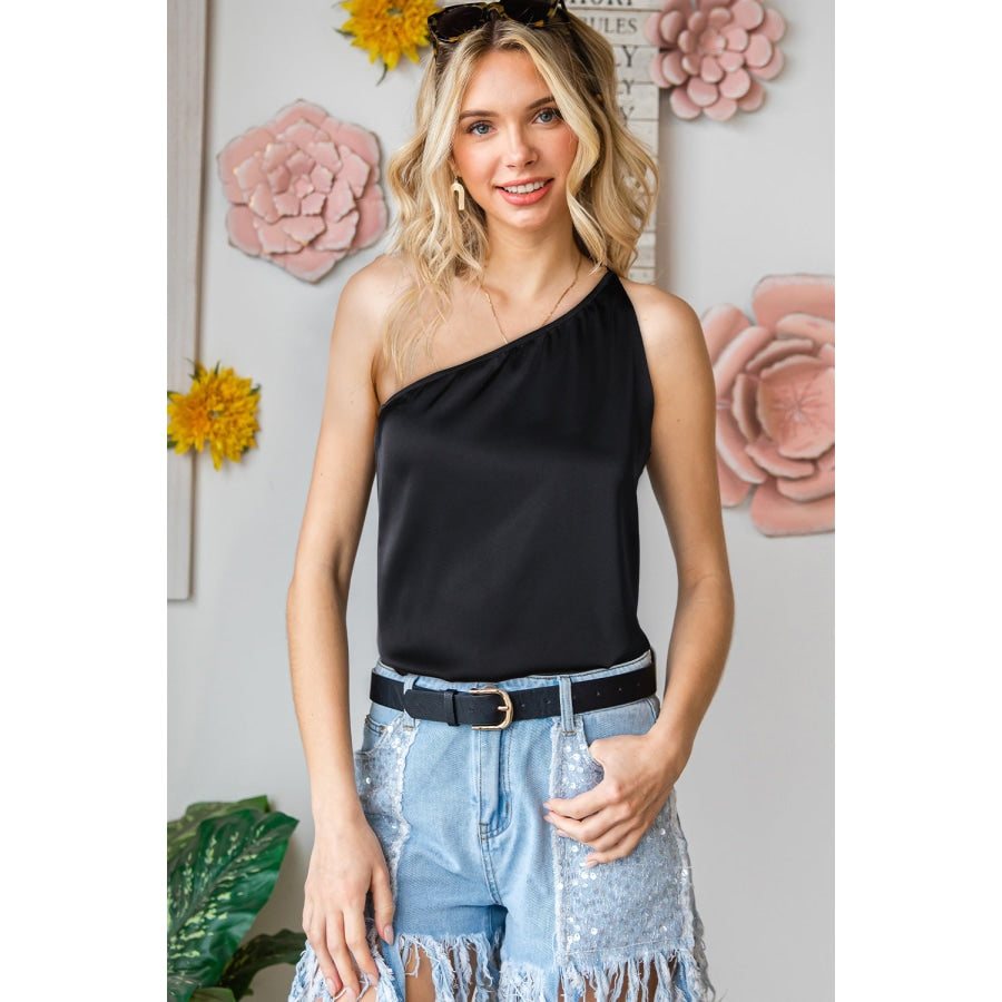 One-Shoulder Sleeveless Top Black / M