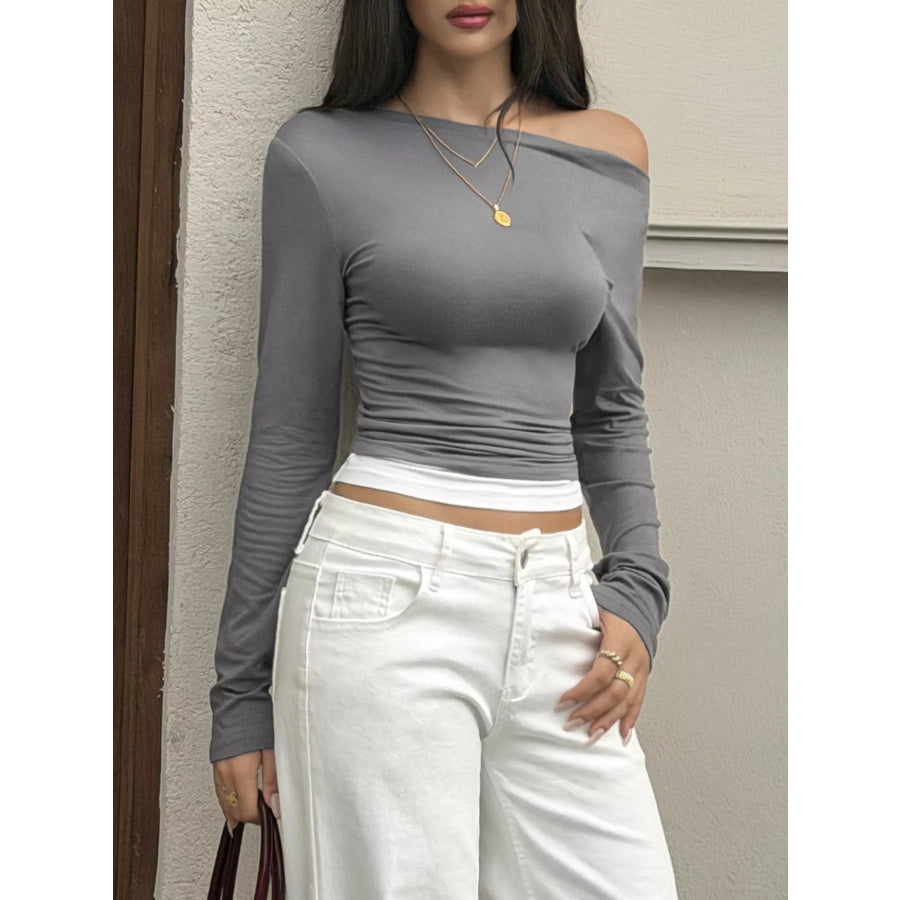 One Shoulder Slim Fit Long Sleeve T-Shirt Apparel and Accessories