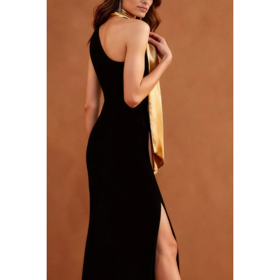 One-Shoulder Slit Maxi Dress Apparel and Accessories
