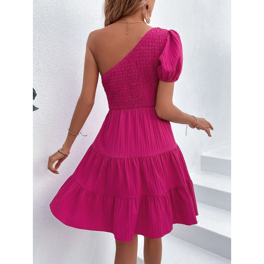 One-Shoulder Smocked Tiered Dress