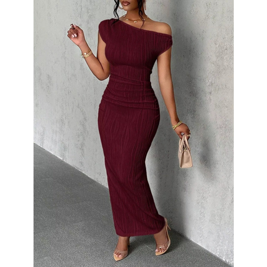One-Shoulder Textured Maxi Dress Apparel and Accessories
