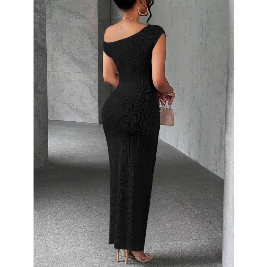 One-Shoulder Textured Maxi Dress Apparel and Accessories