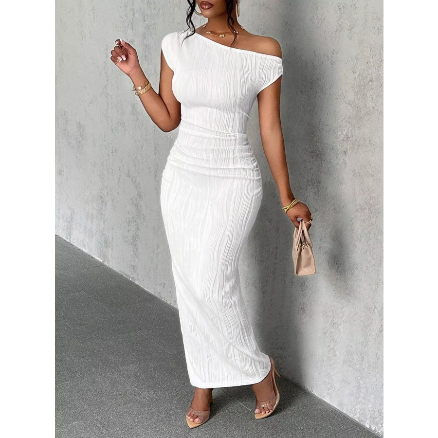 One-Shoulder Textured Maxi Dress White / S Apparel and Accessories