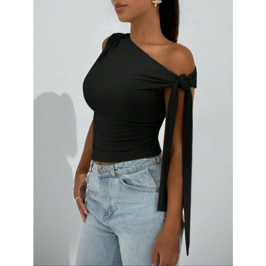 One-Shoulder Tie Detail Top Apparel and Accessories