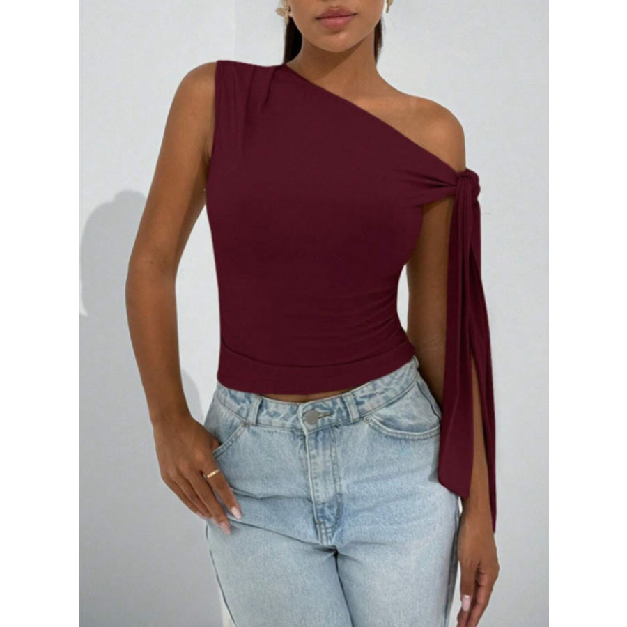 One-Shoulder Tie Detail Top Apparel and Accessories