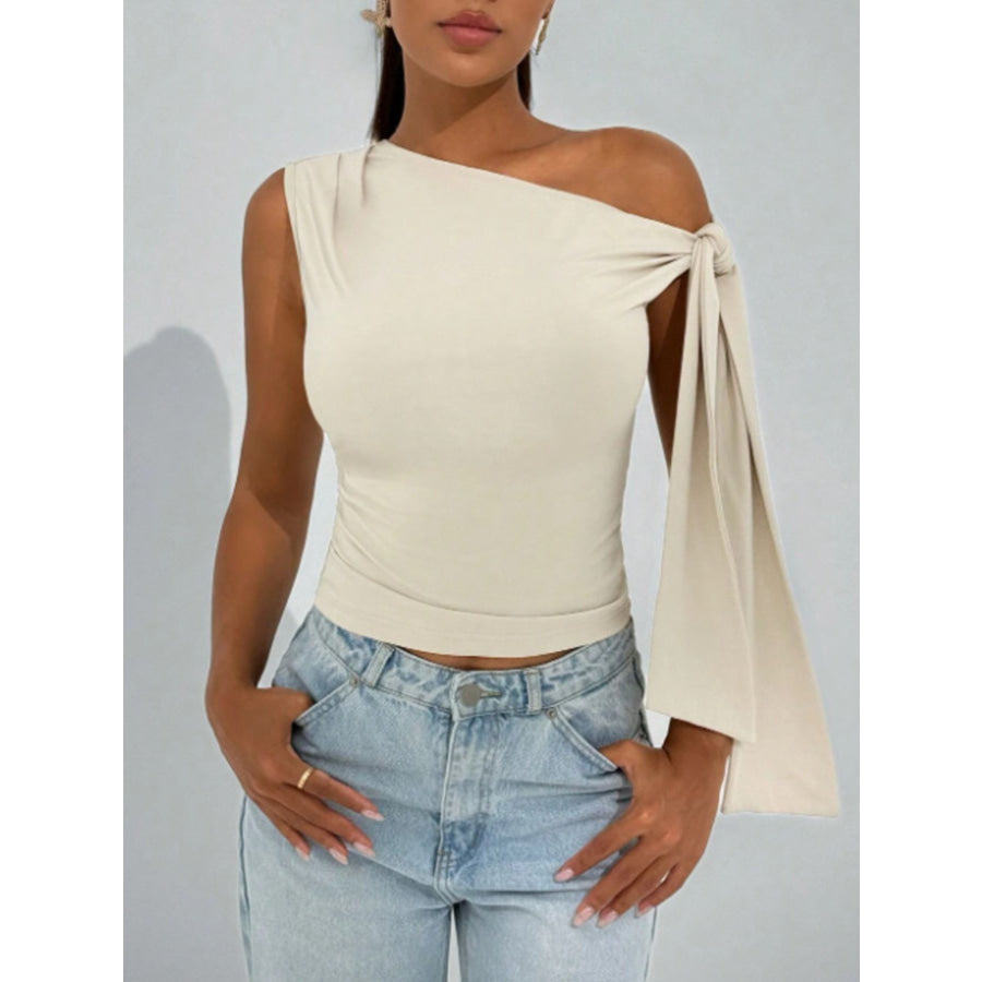 One-Shoulder Tie Detail Top Apricot / XS Apparel and Accessories
