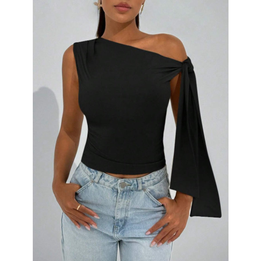 One-Shoulder Tie Detail Top Black / XS Apparel and Accessories
