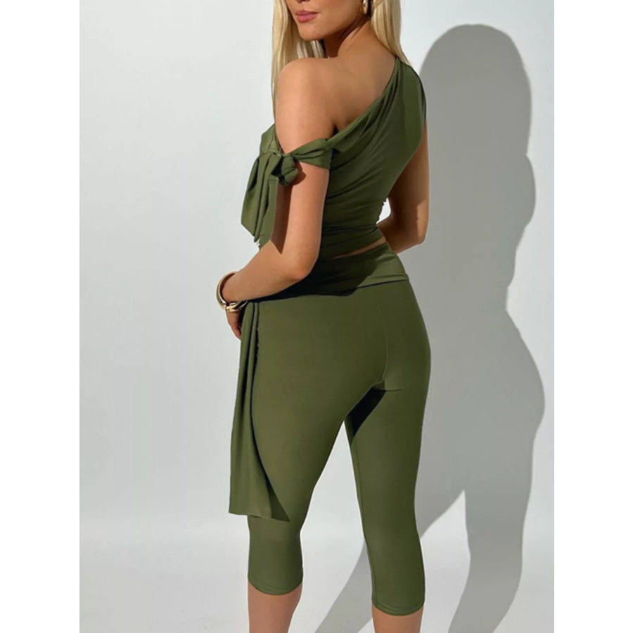 One-Shoulder Tie-Knot Top and Capris Set Apparel and Accessories