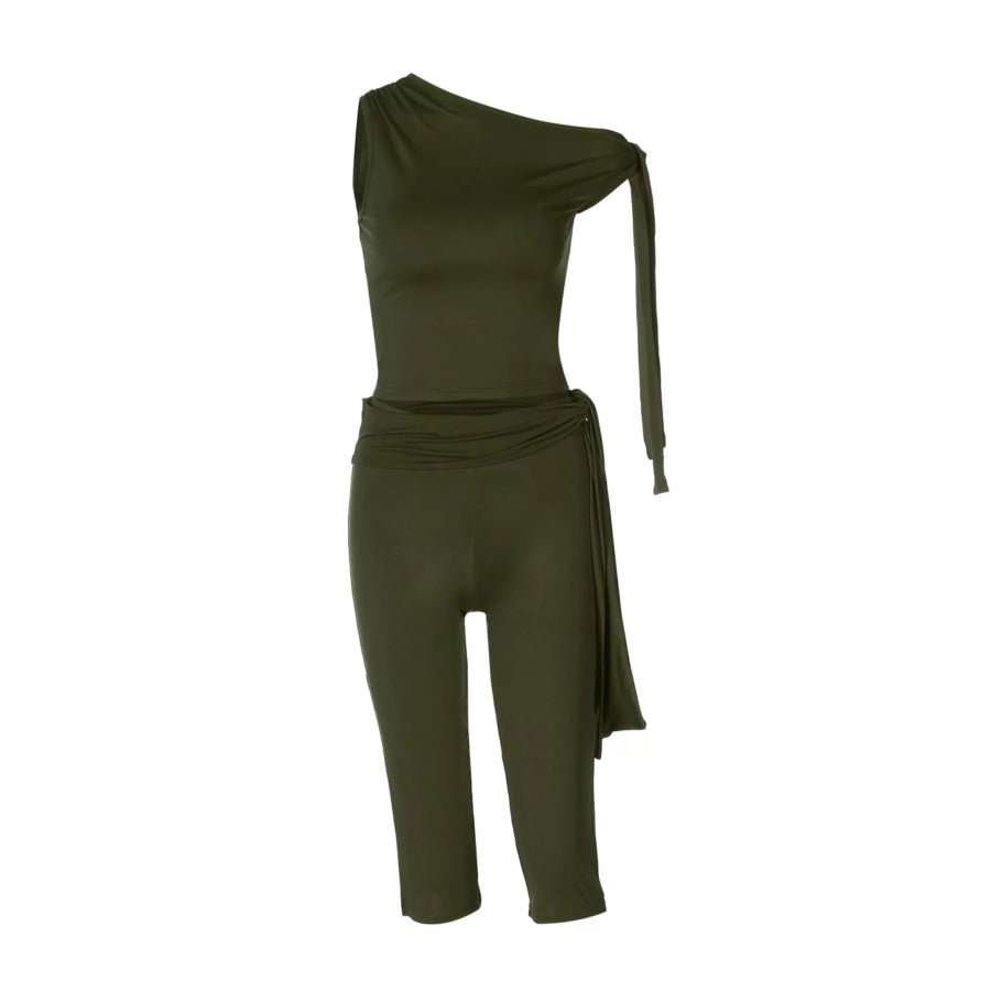 One-Shoulder Tie-Knot Top and Capris Set Apparel and Accessories