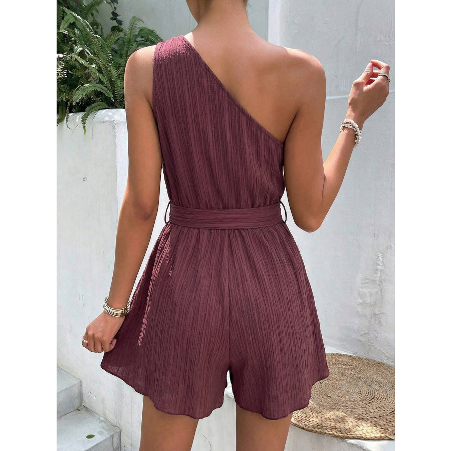 One-Shoulder Tie Waist Romper Apparel and Accessories