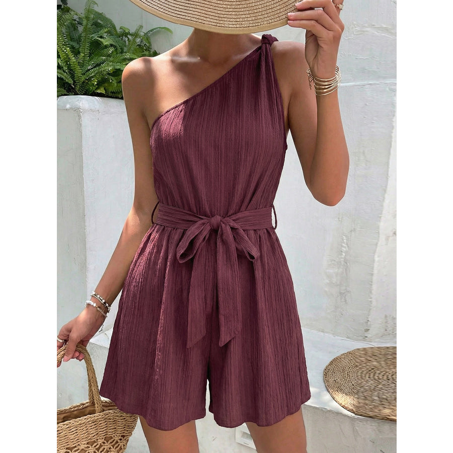 One-Shoulder Tie Waist Romper Apparel and Accessories