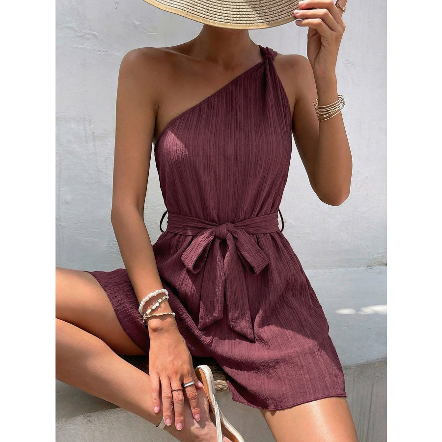 One-Shoulder Tie Waist Romper Apparel and Accessories