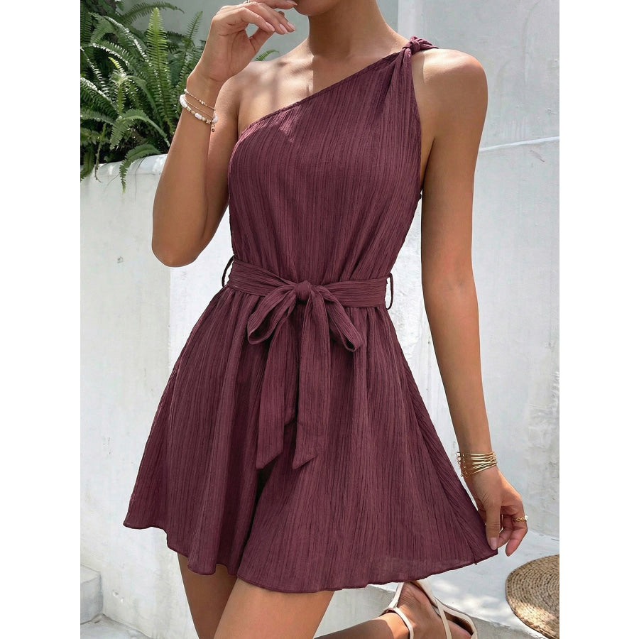 One-Shoulder Tie Waist Romper Apparel and Accessories