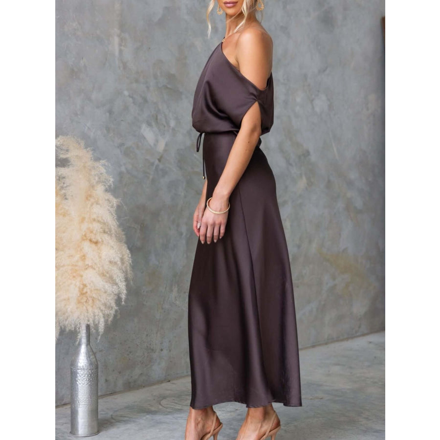 One-Shoulder Tied Midi Dress Apparel and Accessories