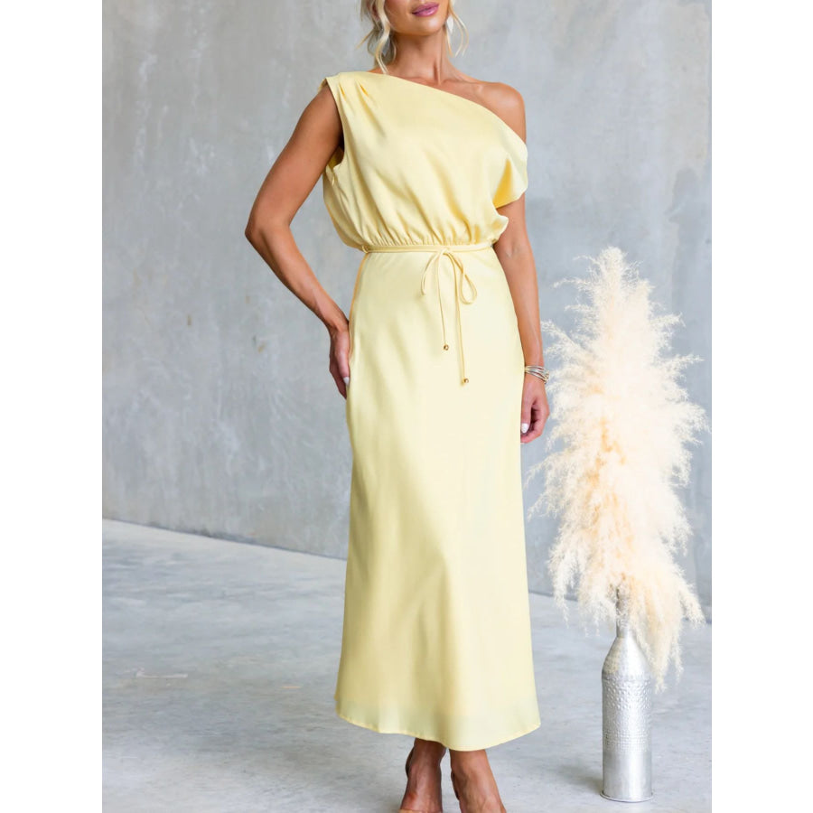 One-Shoulder Tied Midi Dress Apparel and Accessories