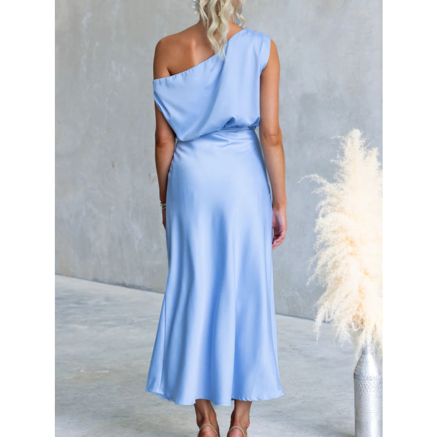 One-Shoulder Tied Midi Dress Apparel and Accessories
