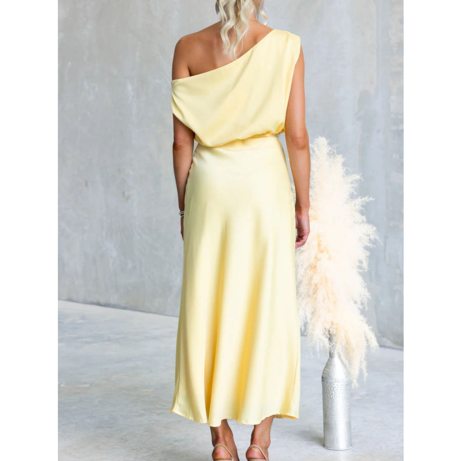 One-Shoulder Tied Midi Dress Apparel and Accessories