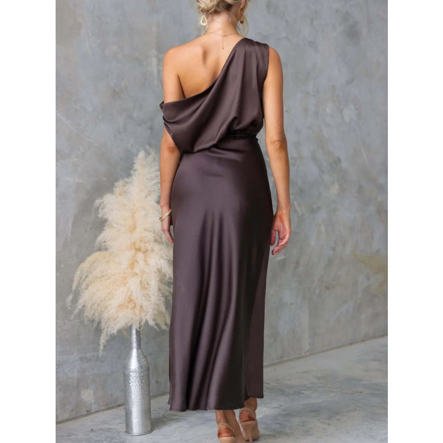 One-Shoulder Tied Midi Dress Apparel and Accessories