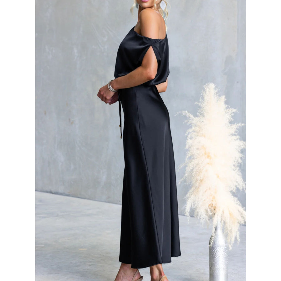 One-Shoulder Tied Midi Dress Apparel and Accessories