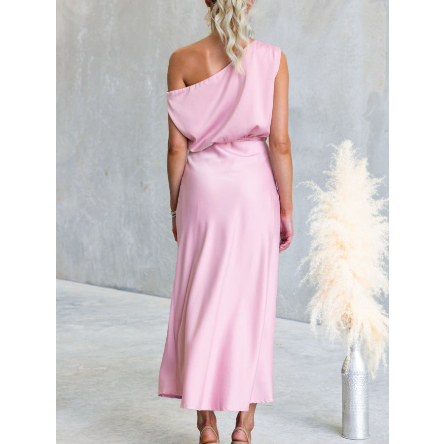 One-Shoulder Tied Midi Dress Apparel and Accessories