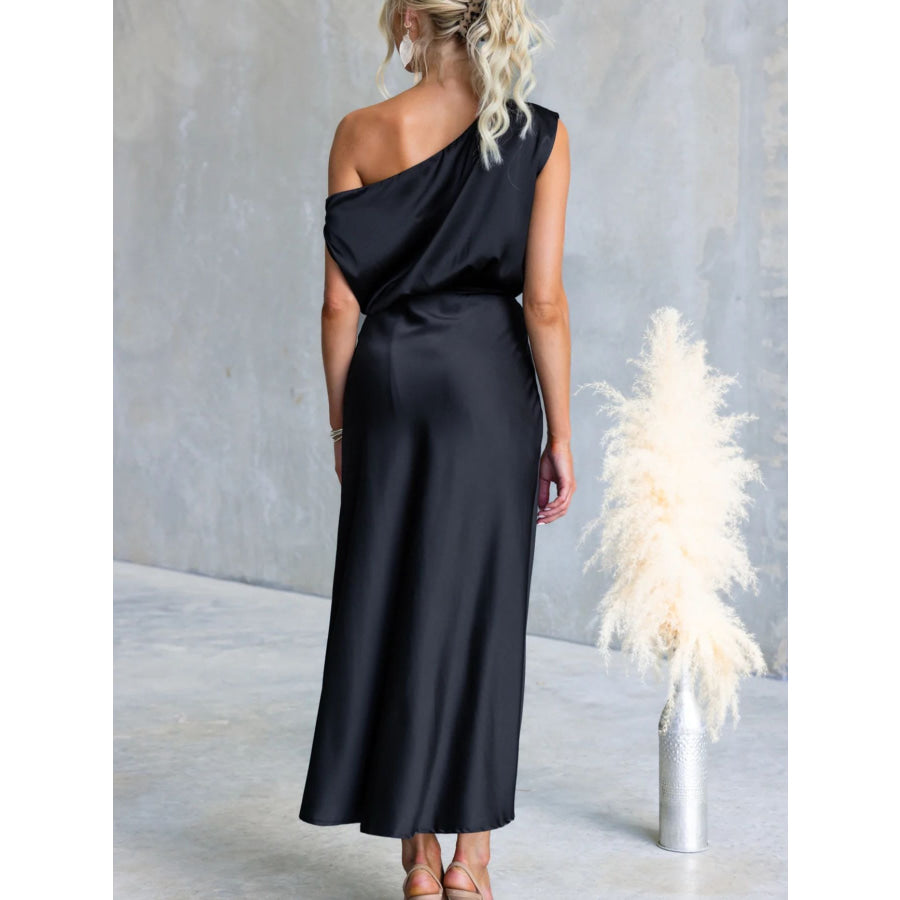 One-Shoulder Tied Midi Dress Apparel and Accessories