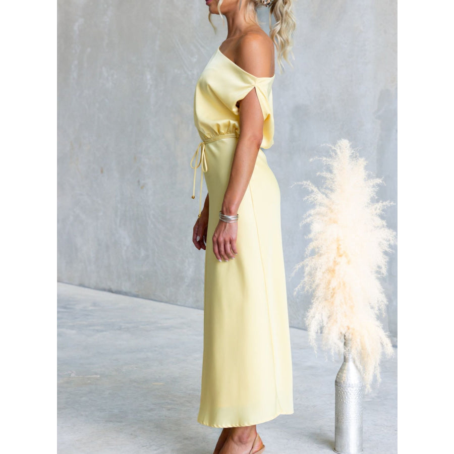 One-Shoulder Tied Midi Dress Apparel and Accessories