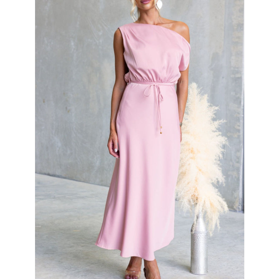 One-Shoulder Tied Midi Dress Apparel and Accessories