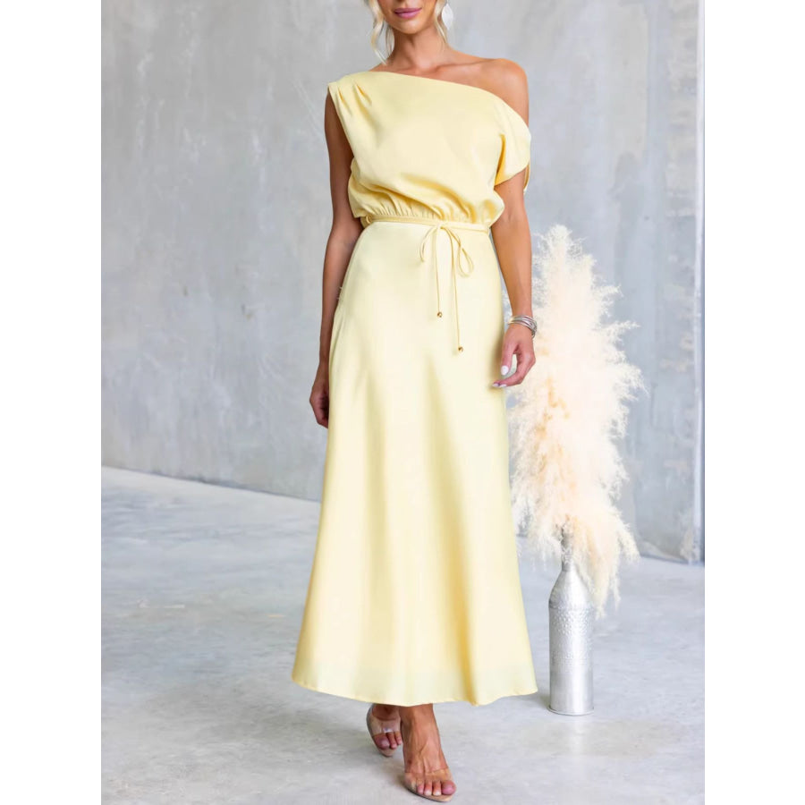 One-Shoulder Tied Midi Dress Apparel and Accessories
