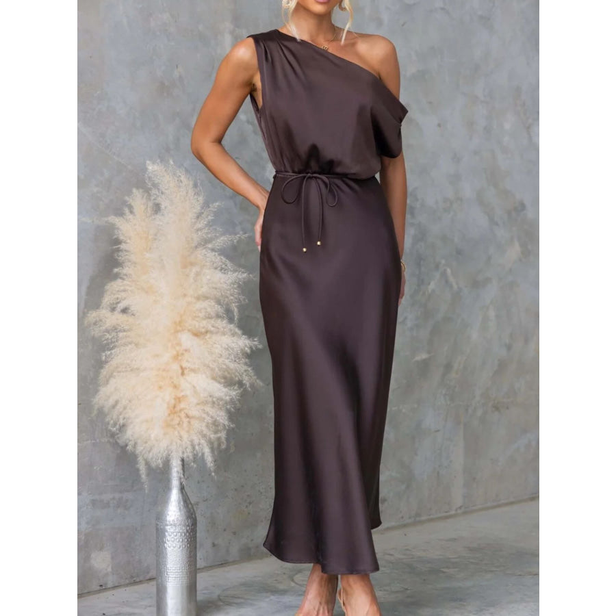 One-Shoulder Tied Midi Dress Apparel and Accessories