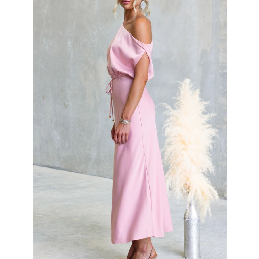 One-Shoulder Tied Midi Dress Apparel and Accessories