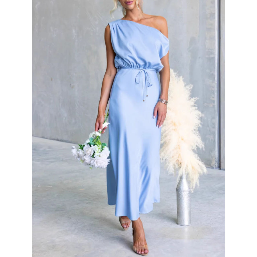 One-Shoulder Tied Midi Dress Apparel and Accessories
