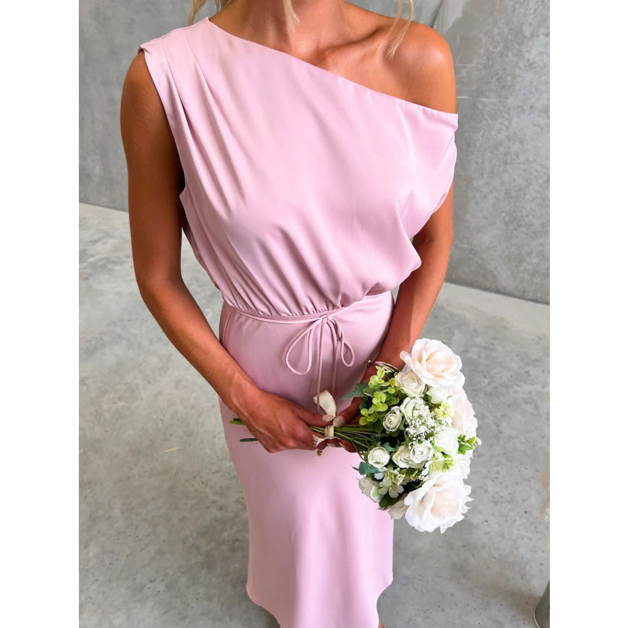 One-Shoulder Tied Midi Dress Apparel and Accessories