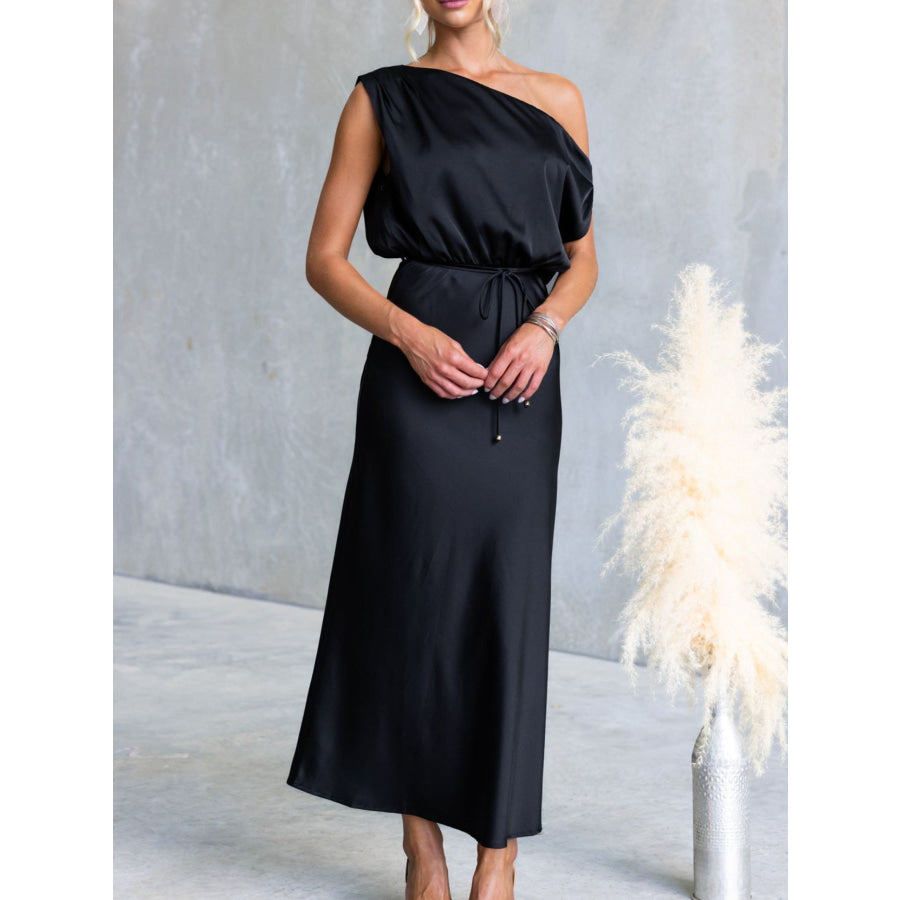 One-Shoulder Tied Midi Dress Apparel and Accessories