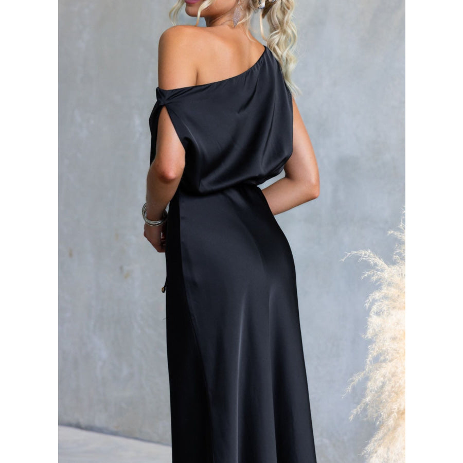 One-Shoulder Tied Midi Dress Apparel and Accessories