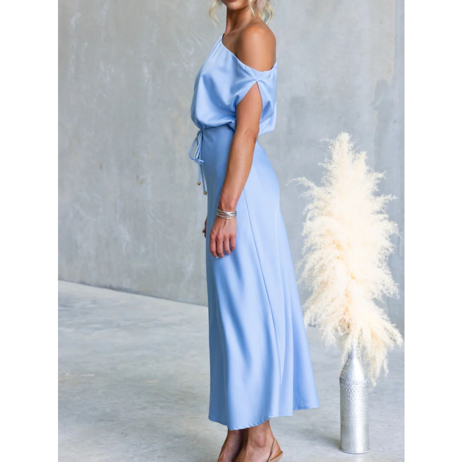 One-Shoulder Tied Midi Dress Apparel and Accessories
